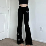 Peneran-Gothic Dragonfly Embroidery Casual Pants Y2k High Waist Skinny Women Sweatpants Grunge Yoga Boot Cut Fashion Trousers