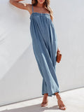 Peneran-Women Casual Blue Denim One Pieces Jumpsuit Summer Loose Wide Leg Pants Bib Overalls Fashion Pocket Sleeveless Strap Overalls
