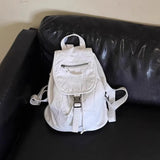 Peneran Pure White Womens Backpack Vintage Leather Soft Washed American Style Backpack College Style Large Capacity New Travel Bag