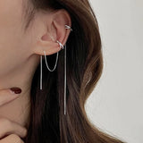 Peneran-Fashion Cross Ear Cuff Earrings Tassel Shiny Rhinestones Piercing Stud Earring Simple Chain Clip Earrings Trendy Women Jewelry