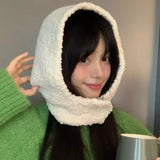Peneran-Korean Balaclava Hat Women's Winter Versatile Warm Windproof Ear Protection Hat Knitted Wool Scarf Integrated Beanie Hats Bonnet