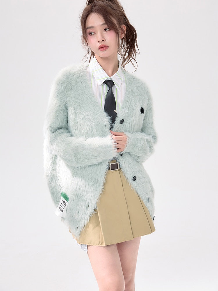 Peneran Casual Sweater Coats Women 2023 Autumn Long Sleeve Button Fur Jacket Cardigan Office Lady Korean Fashion Y2k Clothing Chic