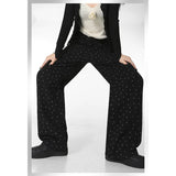 Peneran-Women Black Jeans High Waist Wave Point Design Sense Straight Baggy Denim Pants Street 2024 Casual Wide Leg Female Denim Trouser