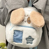 Peneran Cute Puppy Womens Backpack Plush Fluffy Kawaii Small Cartoon College Style Backpack Students Lolita Jk Daily Female Bag