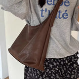 Peneran Vintage Brown Shoulder Bag for Women Elegant Pu Leather Casual Large Capacity Tote Bag Aesthetic Commuter Female Handbag