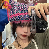 Peneran-New Harajuku Y2K Niche Retro Knitted Hat Autumn and Winter Fashion Color Mixing Hand-crocheted Skull Beanie Hat for Women Bonnet