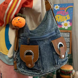 Peneran Vintage Denim Womens Shoulder Bag Large Capacity 2024 New Fashion Student Backpack Korean Style Advanced Designer Tote Bag