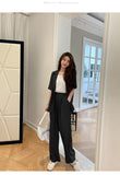 Peneran Summer Casual Women's Short-sleeved Blazer & Wide Leg Pants Women's Office Women's Suit Korean Version 2 Piece Sets Women Outfit