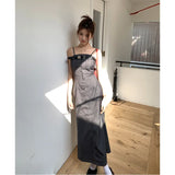 Peneran-Summer Grey Dress Sling Off Shoulder Sleeveless Womens Sexy Korean Fashion Simple Temperament 2024 NEW Female Clothing Miniskirt