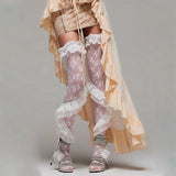 Peneran-Summer White Black Lace Thigh High Socks Transparent Y2K Ruffle Floral Stockings Ladies Girls Over the Knee Socks