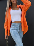 Peneran Casual V Neck Long Sleeve Women Shirts Solid Slim Streetwear Button Blouse Office Lady Loose All Match Spring Autumn Orange Tops
