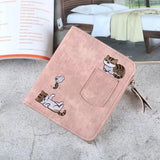 Peneran Embroidery Cat Womens Wallet Exquisite Cute Fashion Simple Leather Short Card Wallet Casual Korean Style Ladies New Bags