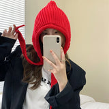 Peneran-2023 New Winter Knitted Pullover Hat Women's Warm Pointed Beanie Cap Solid Color Ear Protection Versatile Crimping Bomber Hats
