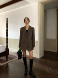 Peneran Black Long Sleeved Suit Jacket For Women's Fashion Korean Back Split Office Lady Blazer Coat 2023 Spring Autumn Jacket Coat