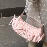 Peneran Elegant Pink Shoulder Bag for Women Summer Fashion Leather Casual Cute Handbag Chains Hot Girls Daily Gentle Armpit Bag