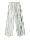 Peneran-Wrinkled Sheer Frill Asymmetry Straight Wide-Pants