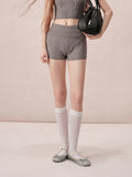 Peneran-Cable-Knit Off-Shoulder Casual Relax Set-Up Tops＆Short-Pants