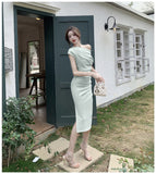 Peneran French Temperament Celebrity Wind Sexy Strapless Oblique Collar Dress Female Spring and Summer Slim Open Package Hip Long Dress