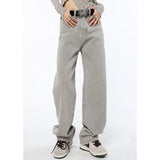 Peneran-Light Grey Women Jeans High Waist Vintage Straight Denim Pants Streetwear Style American Fashion Female Wide Leg Denim Trouser