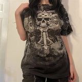 Peneran-Womens E-Girls Short Sleeve T-Shirt Y2k Graphic Skull Print Crop Tops Crewneck Fairy Grunge Tee Tops Aesthetic Summer Clothes