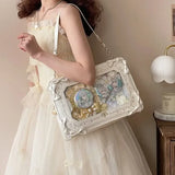 Peneran Kawaii Lolita Party Women Shoulder Bag Bow Print Large Capacity Picture Frame Ita Bag 2024 New Sweet Cute Gothic Handbag