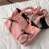 Peneran Pink Pleated Womens Tote Bag Nylon Sweet Elegant Gentle Literary Casual Shoulder Bag Aesthetic New Korean Fashion Handbag