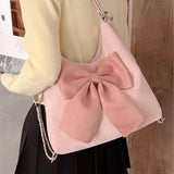 Peneran Pink Bow Womens Shoulder Bag Korean Style Fashion Large Capacity Sweet Backpack Cute Exquisite Elegant New Female Tote Bag