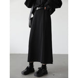 Peneran Casual Fashion Women's Skirts Loose High Waist Pleated Straight Tube Skirt Slit Black Female Clothes Office Lady Autumn Winter