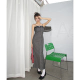 Peneran-Summer Grey Dress Sling Off Shoulder Sleeveless Womens Sexy Korean Fashion Simple Temperament 2024 NEW Female Clothing Miniskirt