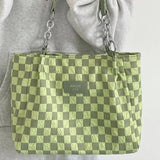 Peneran Green Summer Womens Tote Bag Plaid Large Capacity 2024 Fashion Shoulder Bag Casual Harajuku Commuter Simple Female Handbag