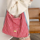 Peneran Plaid Red Shoulder Bag for Women Elegant Casual College Style Large Capacity Backpack Cute Sweet 2024 Harajuku Fashion Bag
