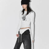 Peneran-Vintage  T Shirts Women Harajuku Fashion Goth Grunge Graphic Crop Tops Trashy Y2k Coquette Long Sleeve Tees