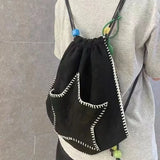 Peneran Y2k Backpack for Women Star Print Large Capacity Black White Shoulder Bag Harajuku Style Casual Fashion Designers Handbag