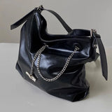 Peneran Pure Black Womens Shoulder Bag Chains Y2k Gothic Fashion Large Capacity Tote Bag Pu Leather Casual Advanced Ladies Handbag