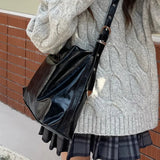 Peneran Black Gothic Womens Shoulder Bag Vintage Leather Casual Fashion Y2k Tote Bag Large Capacity Luxury Advanced Female Handbag