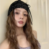 Peneran-Korean Sequined Bow Knitted Hat Women's Spring and Summer Women's Street Fashion Sweet Personality Elastic Skull Beanie Hats