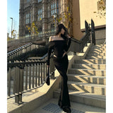 Peneran-2024 Summer Womens Black Sexy Dress Strapless Hollow Out Europe and America Fashion Luxury Spicy Girl Female NEW Long Dress