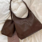 Peneran Vintage Brown Shoulder Bag for Women Elegant Pu Leather Casual Large Capacity Tote Bag Aesthetic Commuter Female Handbag
