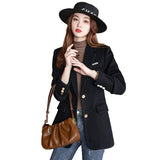 Peneran Woman Fashion Casual Vintage Solid Color Chic Elegant Classic Single Breasted Temperament Simple Woolen Blazer Tops Coat Korean