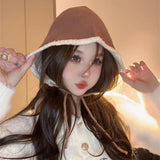 Peneran-Korean Version of Women Autumn and Winter Cute Warm Pullover Cap Versatile Velvet Thickened Lace Ear Protection Beanie Hat