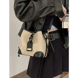 Xiuya Fashion Womens Shoulder Bag Korean Style Aesthetic Vintage Casual Small Bucket Bag 2024 Literary Ladies Designer Handbag