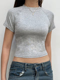 Peneran-Summer Grey T-Shirts Women's Sporty Basics Tees Casual Short Sleeve Round Neck Slim Fit Crop Tops Street Workout Top