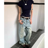Peneran-Blue Jeans Women High Waist American Plus Size Wide Leg Pants 90s Vintage Straight Baggy 2000S Denim Trousers Mom Oversize Pants