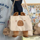 Peneran Cute Capybara Shoulder Bag for Women Canvas Small 2024 New Fashion Cartoon Backpack Kawaii Simple Designer Female Handbag