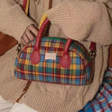 Peneran Fashion Handbag for Women Vintage American Style Plaid Fresh Cute Shoulder Bag New Luxury Designers Zipper Crossbody Bag