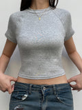 Peneran-Summer Grey T-Shirts Women's Sporty Basics Tees Casual Short Sleeve Round Neck Slim Fit Crop Tops Street Workout Top