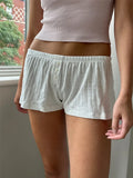 Peneran-Y2k Cute Print Eyelet Lounge Shorts Women Summer Front Buttons Elastic Waist Casual Short Pants Homewear Vintage Sweet Bottoms