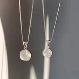 Peneran-Luxury Silver Plated White Round Moonstone Pendant Necklaces Women Jewelry Clavicle Chain Imitation White Charm Necklace