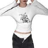 Peneran-Vintage  T Shirts Women Harajuku Fashion Goth Grunge Graphic Crop Tops Trashy Y2k Coquette Long Sleeve Tees