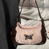 Peneran Y2k Womens Shoulder Bag American Vintage Style Contrast Color Fashion Handbag Butterfly Harajuku Pink Ladies Armpit Bag